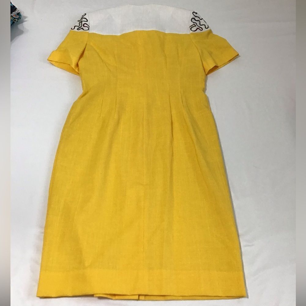 Leslie Fay Collection Yellow Vintage Align Midi Dress Short Sleeve Size 12 - Picture 9 of 16